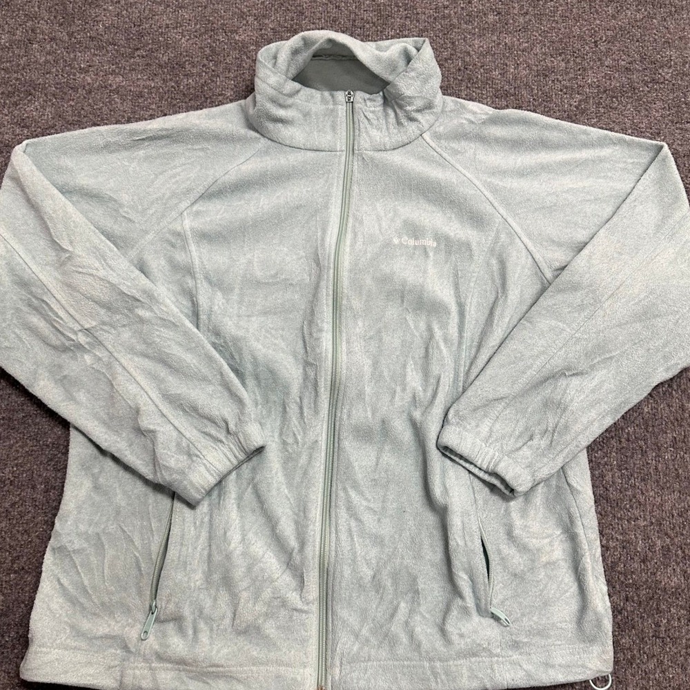 Columbia Jacket Womens Size 1X Light Blue Fleece Full Zip Mock Neck Outdoor